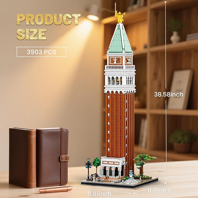 Reobrix Architecture Building Set for Adults – Venice Landmark Tower St. Mark’s Campanile Model Kit Creative Home Office Decor Toy Great Gift Idea for Teens 14+