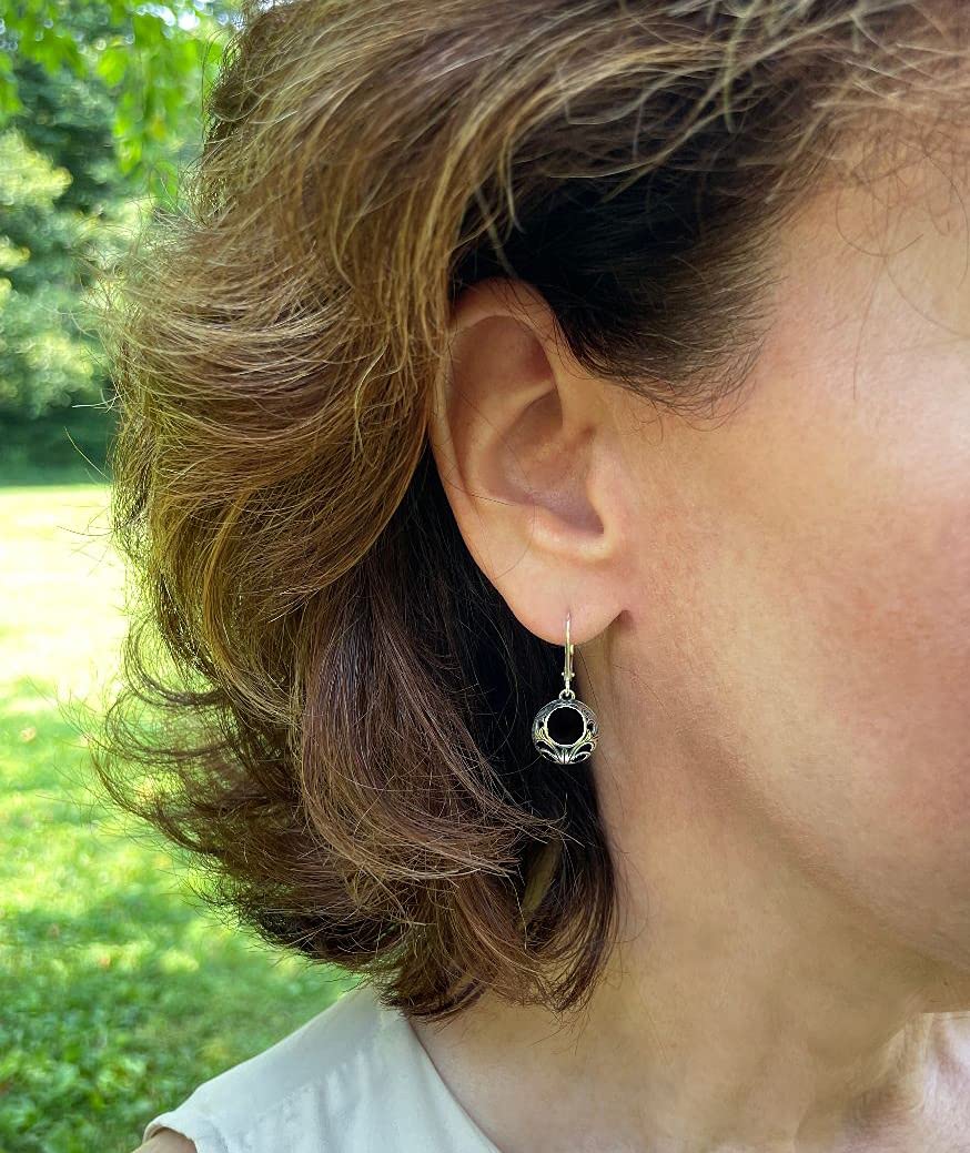 Bottled Up Designs Handmade Vintage Lace Leverback Earrings, Sterling Silver, Eco Friendly, Made in USA, Birthday Gifts, Mothers Day, Women, Anniversary (Black Depression Glass)