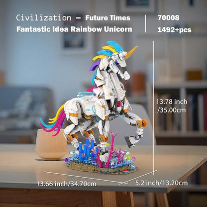 JMBricklayer Unicorn Building Sets for Adults with Lights 70008 Myth Art Creator Animals Display Ideas Magical Rainbow Unicorn Home Decor Building Toys Christmas Birthday Gifts for 14+(1492 PCS)