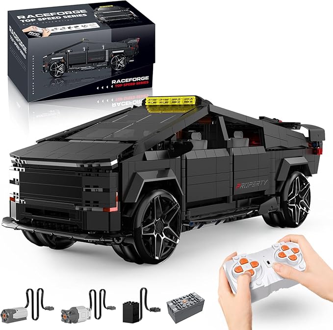 Remote Control Building Kit Futuristic Cyber Truck Model Black Electric RC Vehicle with Omniwheel Drift 1572 Pieces Construction Set for Adults 14+