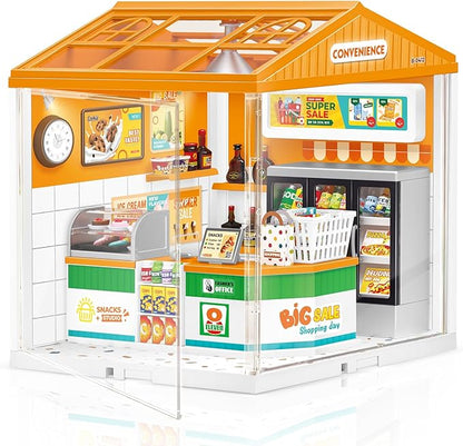 LED Building Blocks for Adults 1:24 DIY Miniature Dollhouse Kits with Roof &amp Dustproof Cover Tiny House Toy Building Sets for Kids Ages 8-12-15 Birthday Hobbies Gift for Men Women Boy Girl