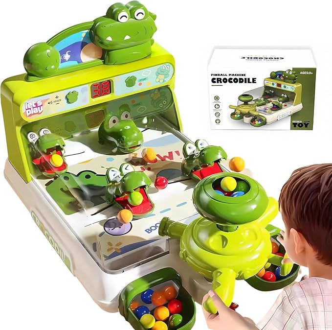 Dinosaur Crocodile Pinball Machine Board Kids Games Interactive Electronic Toys for Toddler Board Games Ages 3-5 Year Old Boy Birthday GiftBaby Toy for Early Learning (Green) ﻿