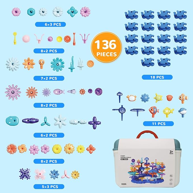 Coral Garden Flower Building Toys for for Toddlers 3-5 Year OldUpgrade DIY Building Blocks Toys for Ages 3-4 GirlsEducational STEM Christmas Birthday Gift for Kids(136PCS)