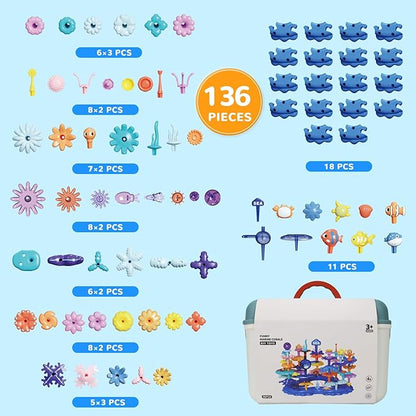 Coral Garden Flower Building Toys for for Toddlers 3-5 Year OldUpgrade DIY Building Blocks Toys for Ages 3-4 GirlsEducational STEM Christmas Birthday Gift for Kids(136PCS)