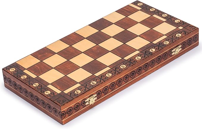 Husaria European International Wooden Chess Game Set Ambassador - 21.7 Inches - Large-Size Chess Set with Handcrafted Chessmen and Felted Folding Board