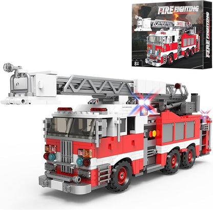 Light-Up Ladder Fire Truck Building Set – 720PCS STEM Toys for Kids &amp Adults City Firetruck Building Bricks with Flashing Lights Ideas Creative Gift for Birthday Christmas Compatible Building Br