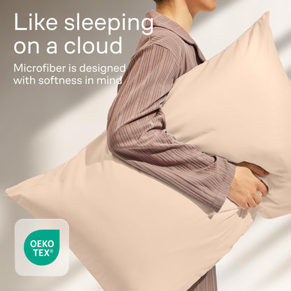 Ultra Soft Pillow Protectors with Zipper Standard Size - Set of 4 Breathable Pillow Covers - 100% Protection Against Stains, Dust & Dirt - Machine Washable (Beige)