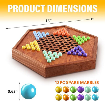 Large Chinese Checkers Upgraded Version Wooden Game Board 16mm 60+12 Colorful Acrylic Marbles Easy Grasping for Adults and Kids with Storage Drawer Fun for Family Gathering (15in.)