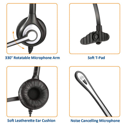 Wantek Corded Telephone Headset Mono w/Noise Canceling Mic Compatible with ShoreTel Plantronics Polycom Zultys Toshiba NEC Aspire Dterm Nortel Norstar Meridian Packet8 Landline Deskphones(F600S2)