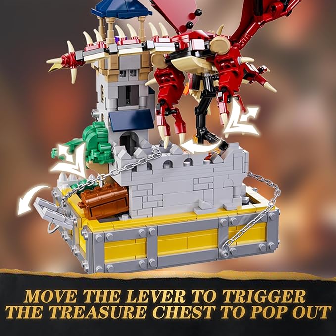 WINNER SPACE Medieval Dragons Castle Building Sets Guarding Dice Tower Kits Red Dragon Medieval Castle Sets Toys for Ages 8-13 Dragon Model Decor Idea Gifts for Boys Kids Adult Fans (927 Pcs)