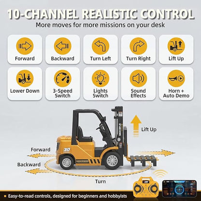1/64 RC Forklift ToyMini Forklift Remote Control &amp Phone App Controled2-in-1 Transformable Lift Fork &amp Hook10CH Alloy RC Construction Vehicles With Lights &amp SoundsToy Gift for TeensAd