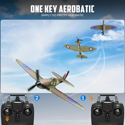 RC Plane Spitfire Fighter 2.4Ghz 4CH Remote Control Aircraft Ready to Fly for Adults Airplane Radio Controlled Plane with Xpilot Stabilization System 761-12