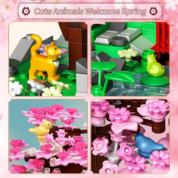 Cherry Blossom Tree Building Set Japanese Sakura Bonsai Block Flowers House Mini Bricks Building Kit Home Office Decoration Creative Toys Gift for Adults Teens Children Kids 8+ 1008 pcs