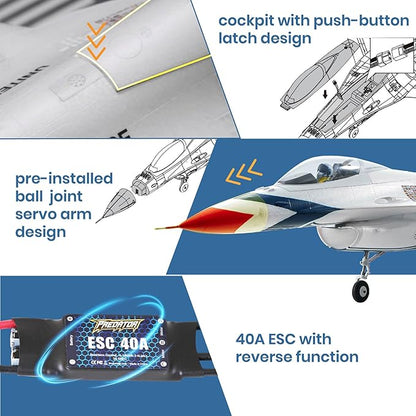 Fms Rc Planes for Adults EDF Jet Remote Control Airplane Fighting Falcon 64mm F16 Battlefield Gray 6 Channel Hobby Rc Airplanes PNP (No Radio Battery Charger)