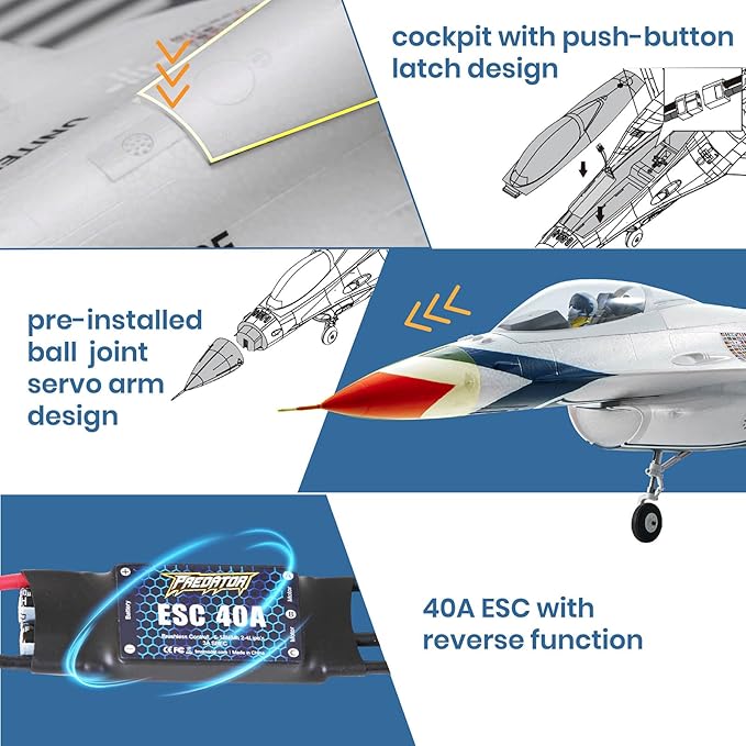 Fms Rc Planes for Adults EDF Jet Remote Control Airplane Fighting Falcon 64mm F16 Thunderbird 6 Channel Hobby Rc Airplanes PNP (No Radio Battery Charger)