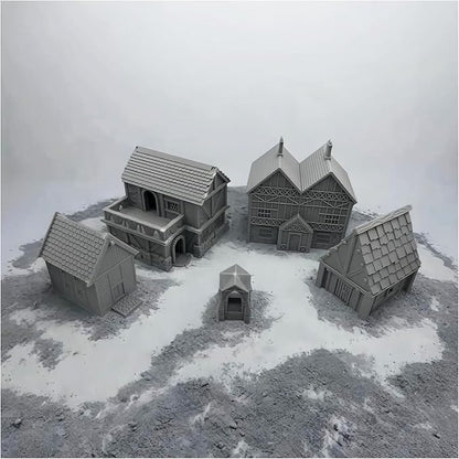 Paintable Tabletop Miniature Little Town Building Terrains - 18mm Scale Dioramas Building Set Scenery with Medieval Architecture Style by HAUTICO (HVillageHouses4-1)
