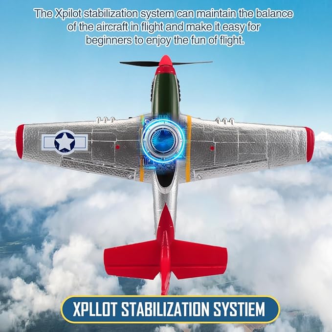 P51D Mustang RC Airplane with 6-Axis Gyro 4CH RTF Remote Control WW2 Fighter Plane 2.4GHz Anti-Jam Technology