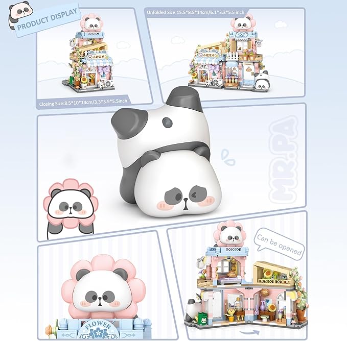 Mini City Shop Street View Building Blocks Model SetSimulation Panda Architecture Collection Particle Construction Building Bricks ToyHome Decor (Flower Shop)