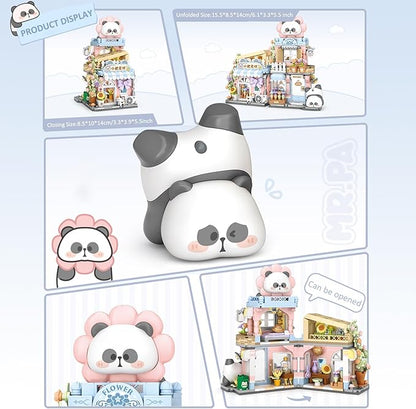Mini City Shop Street View Building Blocks Model SetSimulation Panda Architecture Collection Particle Construction Building Bricks ToyHome Decor (Flower Shop)