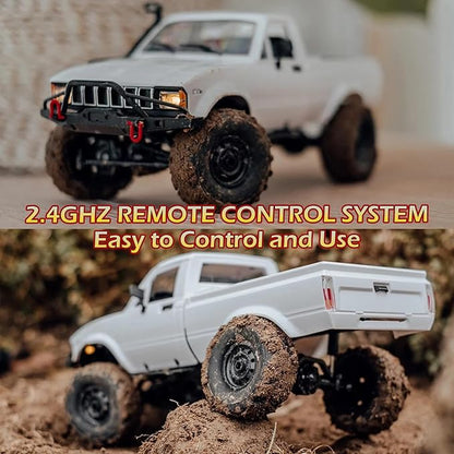 1/16 Scale RC Crawler WPL C24-1 RC Truck RTR 4x4 Off-Road Pick-up Car 2.4GHz Remote Control RC Rock Crawler with Upgraded Battery &amp LED Lights