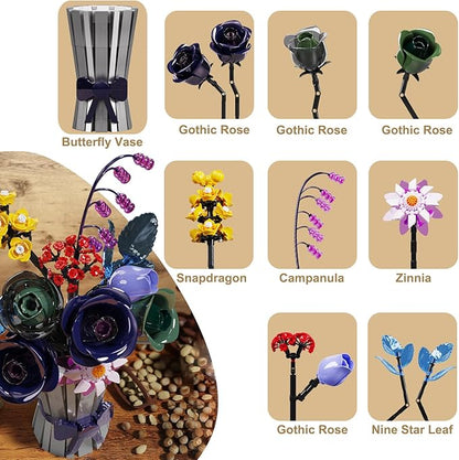 Flowers Bouquet Building Set 982 PCS Multiple Rose Botanical Collection Kit Artificial Flowers Botanical Collection DIY Unique Home&ampOffice Bonsai Decoration Gift for Valentine's Day Christmas