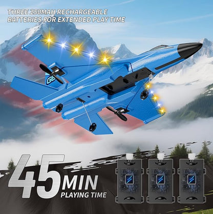 Foam RC Plane with 3 Batteries Remote Control Airplane RC Jet Helicopter Plane for Kids Adults Beginner Easy to Fly RC Fighter Remote Control Aircraft with Automatic Balance Gyro for Adult Kids