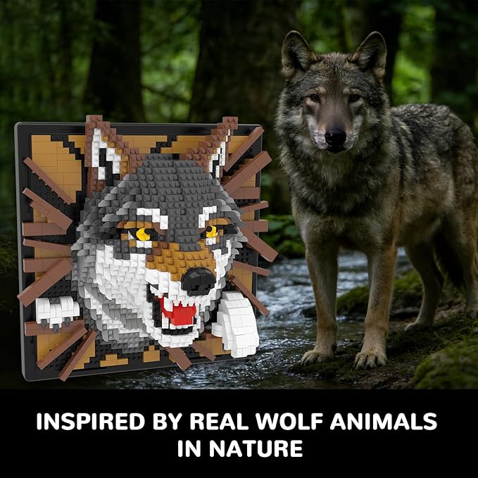 Wolf Animal 3D Wall Art Micro Mini Building Blocks Set Unique Home Wall Decor or Table Display No Compatible with Lego Ideal Gift Toy for Adults &amp Boys Girls 14+ (1512 PCS)