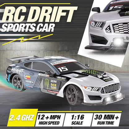 Liberty Imports RC Drift Car 1/16 2.4GHz 4WD Remote Control Sport Racing On-Road Vehicle with LED Light Batteries and Drift Tires (Silver)