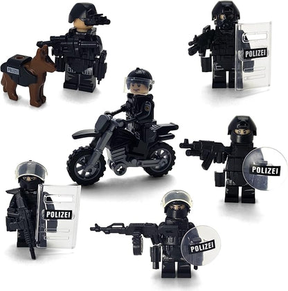 Toysvill SWAT Military Police Building Block Kit | Motorcycle &amp Soldiers Minifigures (Classic Set of 6 PCS) with Dog Modern Weapons and Accessories Gift