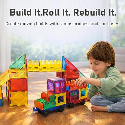 LATI 130-Piece Magnetic Tiles Building Toy Large Set for KidsMagnetic Building Blocks Construction SetOpen-Ended Play STEM Educational ToyCompatible with Other BrandsGift for Boys &amp Girls Ages