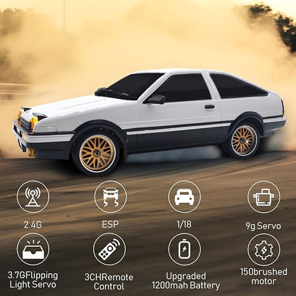 LD1801 1/18 AE86 RC Drift Car (Initial D) 3pcs Upgraded 1200mAh Batteries 2.4G 150 Brushed Motor &amp 10A ESC 3-Channel Full Proportional Remote Control