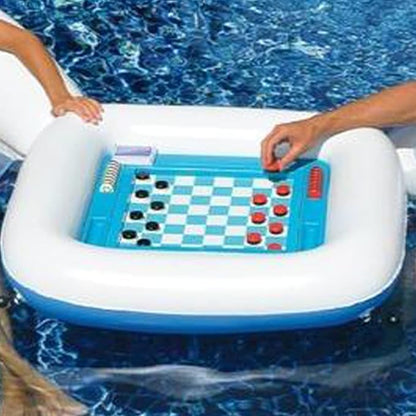 SWIMLINE ORIGINAL Inflatable Game Table Station With Waterproof Playing Cards &amp Two Inflatable Sling Chairs W/ CupHolders | Double Sided Game Set | Poker &amp Card Games | Chess &amp Checkers