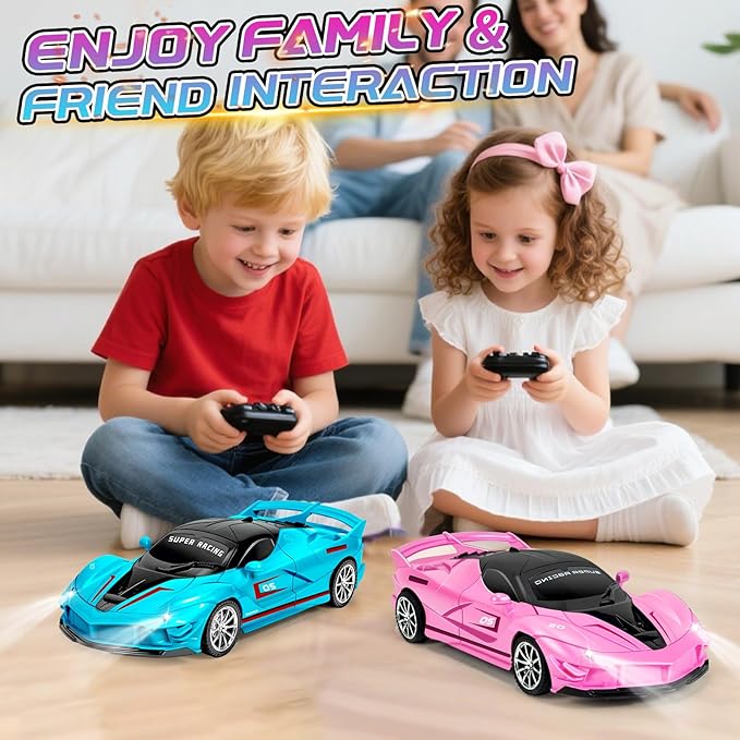 2 Pack Pink Blue Remote Control Car Toys for Kids Boys Girls Rc Cars Toy Vehicle with Headlight &amp Controller Rc Racing Car for Boys Girls Age 3 4 5 6 7 8 Birthday (Blue+Pink)