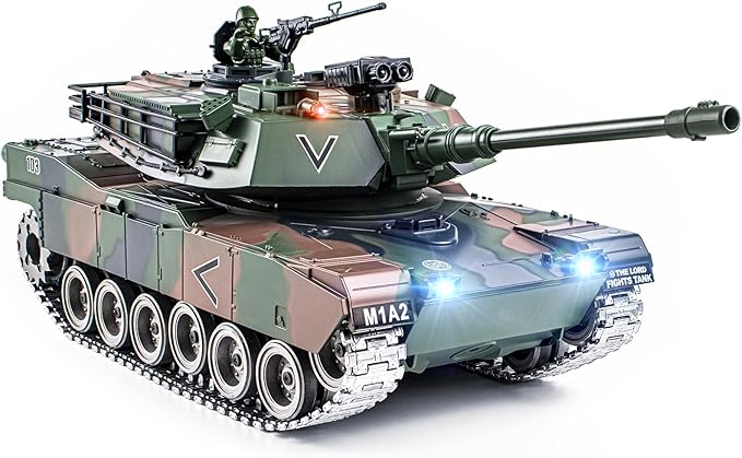 1:18 RC Tank 2.4G US M1A2 Metal Alloy Metal US M26 Remote Control Tank That Shoot BBS Model Toys Army Toy with Smoke Lights Sound and RecoilMilitary RC Vehicle for Adults and Kids Age 6+