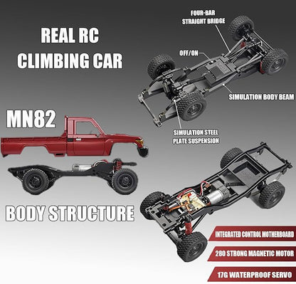 MN-82 1/12 Scale RC Rock Crawler Truck 4x4 Off-Road Remote Control Car with 2.4GHz Remote &amp Dual 1200mAh Batteries - Ideal Gift for Birthday/Christmas/Halloween (Ages 8+)
