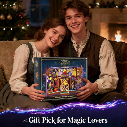 Upgraded Mystic Divination Book Nook Building Set with Rechargeable Lights 1447 PCS DIY Magic Booknook Building Block Kit Home Decor Miniature Book House Model Gift for Adults Boys Girls 12+