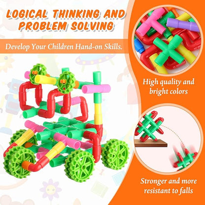 Libima 300 Pcs Tubular Pipes Building Blocks for Kids Over 6 Years Old Stem Building Toy Colorful Tube Pipe Toy Construction Set for Toddlers Educational Preschool Learning