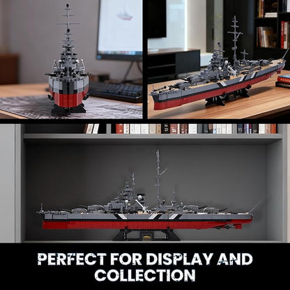 JMBricklayer Battleship Building Block Set for Adults 2537 PCS Large Bismarck Military Warship WWII MOC Battle Ship Boat Model 60015 for Home Office Decor Army Toy Gifts for Men Boys 14+