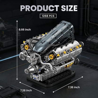 Reobrix V6 Engine Building Block Sets for Adults 33013 Mechanical Building Toy V6 Engine Model Kit Technic Engine Gift for Adults Art Decor for Home Office (1268PCS)