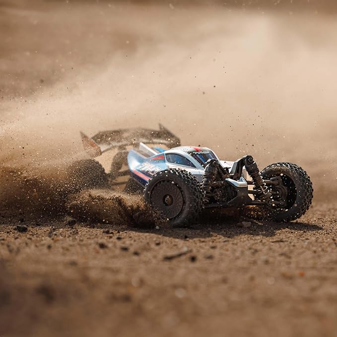 ARRMA RC Car Typhon GROM 4x4 Smart Small Scale Buggy RTR with Battery &amp Charger Blue/Silver ARA2106T1