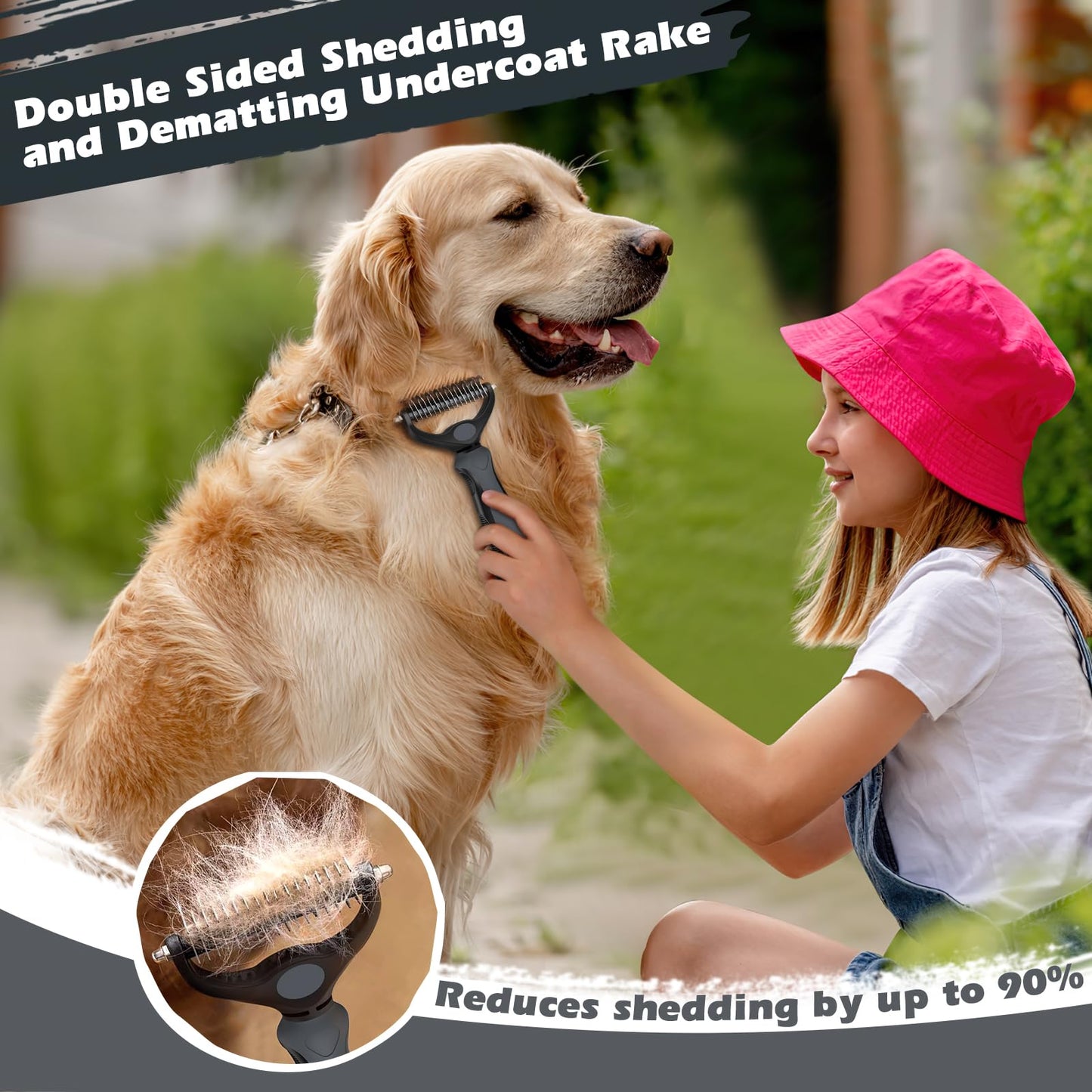 3PCS Self Cleaning Slicker Brush & Pet Grooming Rake & Bath Brush for Dogs and Cats | Double-Sided Dematting Pet Comb & Skin Friendly Deshedding Grooming Tool | Premium Pet Supplies（Gray Black)
