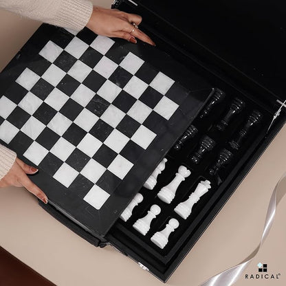 Radicaln Marble Chess Set 15 Inches Black &amp White with Storage Box Handmade Classic Board Games for Adults Luxury Marble Chess Board &amp Chess Pieces for Gifts