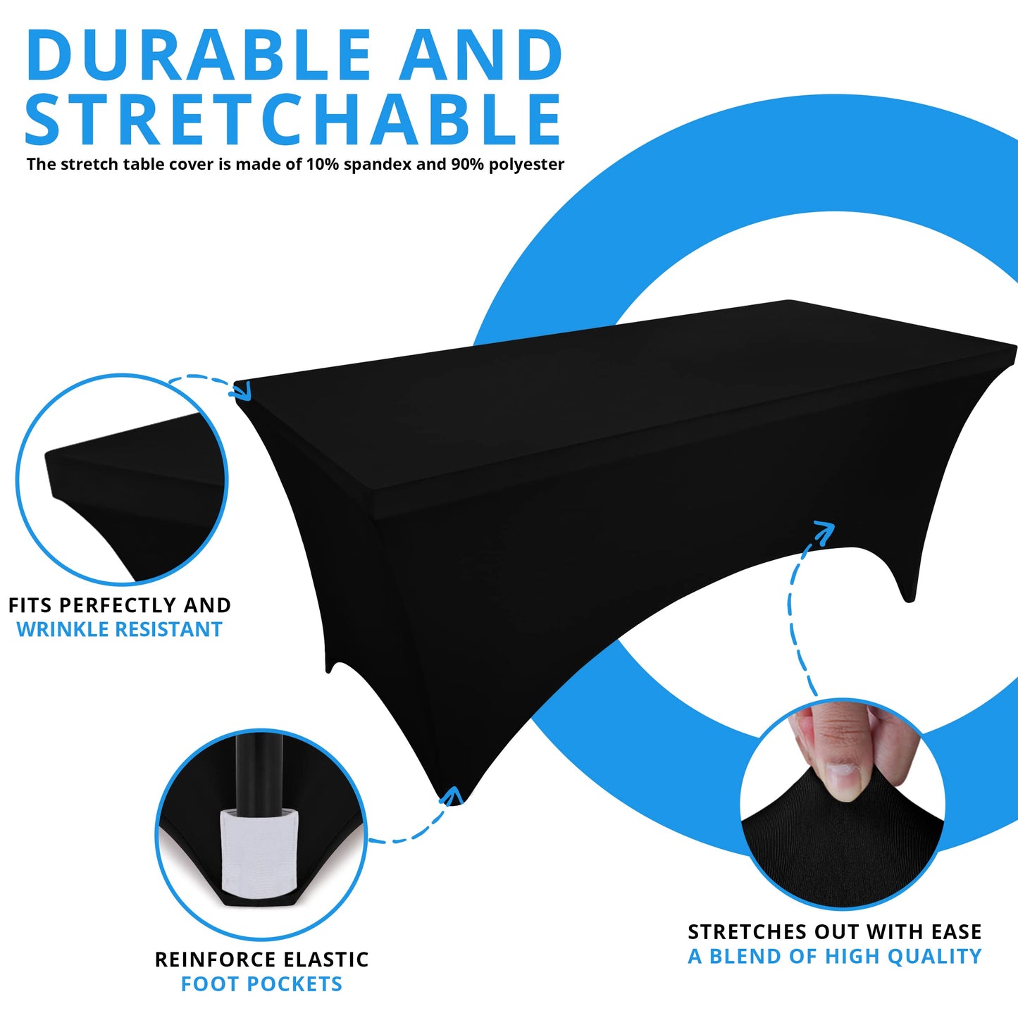 Utopia Kitchen Spandex Tablecloth 2 Pack [4FT, Black] Tight, Fitted, Washable and Wrinkle Resistant Stretch Table Cloth Rectangle Cover for Trade Show, Weddings & Parties [48Lx30Wx30H Inch]