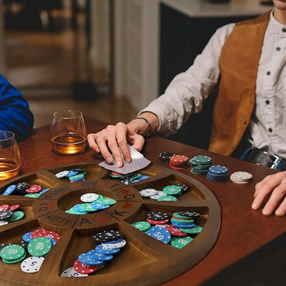 20 inches Michigan Rummy Game Deluxe Set Perfect Blend of A Royal Game of Hearts Rummy Poker Wooden Tripoley Board Game Betting Bluffing Game Classical Family Card Game for Adults 200 Chips…