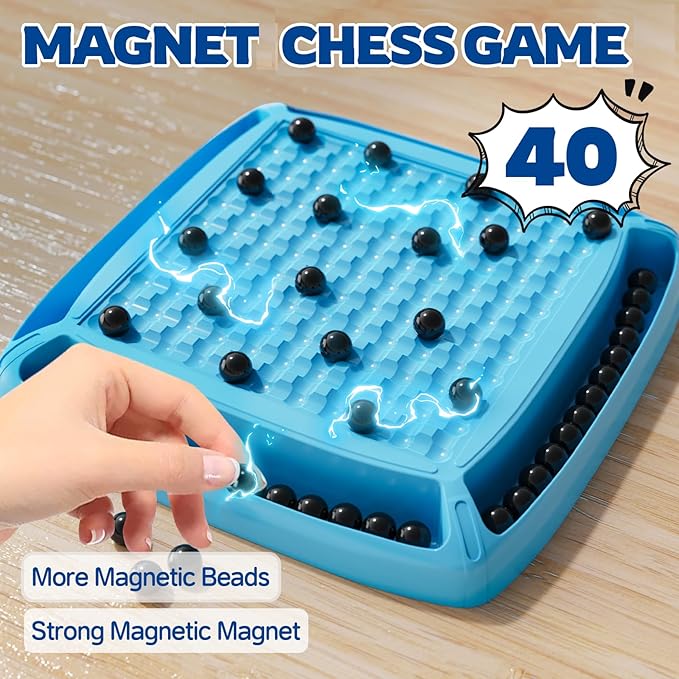 Magnet Game Magnetic Games Chess Board Games for Kids 6-8-12 Magnet Chess Kid Games Family Board Games for Kid and Adults Magnetic Game with 40 Pieces Fun Birthday Gifts for Kids (Blue)