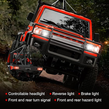 MN-82T RC Rock Crawler 1:12 Scale 4WD Upgraded RC Truck with Crane Hook 2.4Ghz Off Road Toy Pickup Truck with Lights All Terrain Wrecker Vehicle for Teen Adults (Red)