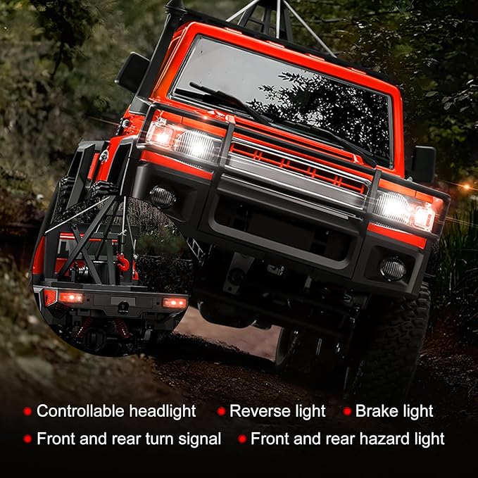 RC Crawler 1:12 Scale MN82 New Upgrades MN82-T RC Crane Truck 4WD LC79 Land Cruiser Rock Crawler with Lights Speed Adjustment Crane Tires All Terrain Wrecker for Teens Adults(Red)