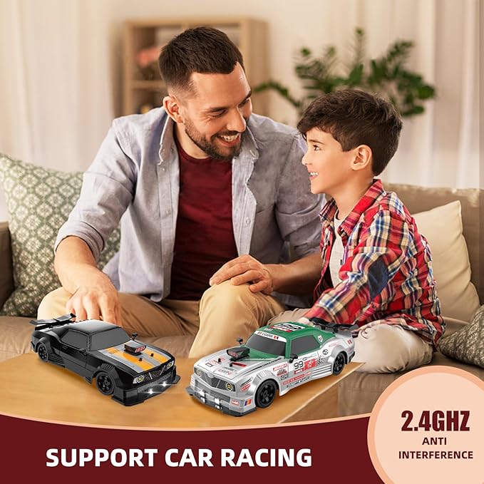 RC Drift Car 2.4GHz 1:16 Scale 4WD High Speed Remote Control Cars Vehicle with LED Lights Two Batteries and Drifting Tires Racing Sport Toy Cars for Adults Boys Girls Kids