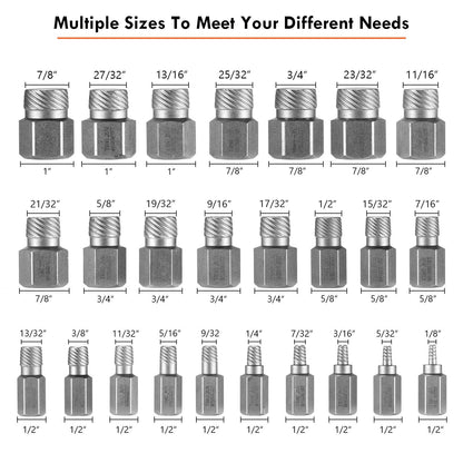 XEWEA 25Pcs Screw Extractor Set Hex Head Multi-Spline Easy Out Bolt Extractor Tool, Chrome Molybdenum Alloy Steel Heavy Duty EZ Out Rounded Screw Remover, Father's Day gift