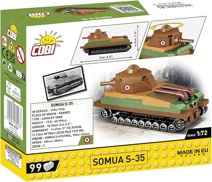 COBI Historical Collection WWII SOMUA S-35 1:72 Scale Tank Building Set 99 Pieces